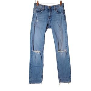 Rag & Bone 24 Womens Dre Capri Jean Boyfriend Low Levee Whole Distress Raw Blue